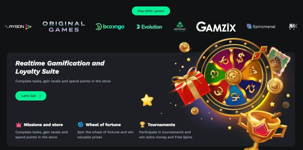 Bet On Red loyalty suite with an interactive wheel of fortune and reward missions.